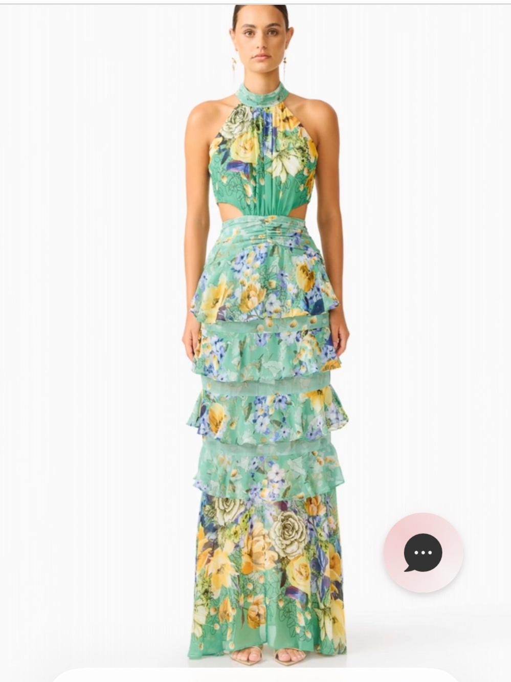 Elliatt Green Floral Ruffle Maxi Dress